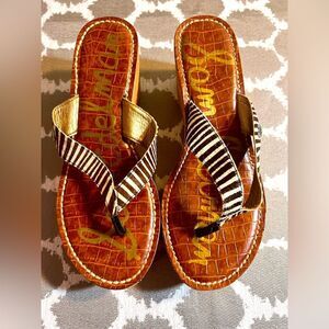 Sam Edelman Wedge Calf Hair Zebra Brown and Black Striped Women's Sandals